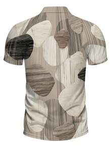 Men's Vacation Casual Three-Button Polo Shirt, Old Money Style, Men's Casual Everyday Wear. Abstract Geometric Shapes In Neutral Tones With Wood Texture This Short-Sleeved Casual Polo Shirt Features A Button-Down Collar And Is Suitable For Vacations - 風格 - 查看 3