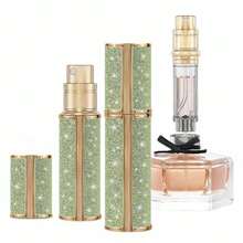 5ml Perfume Spray Bottle, AG00LG Leather Refillable Dispenser Bottom Fill Fragrance Scent Container, Portable And Leak-Proof Suitable For Traveling And Outgoing - 閃亮的綠色 - 查看 3