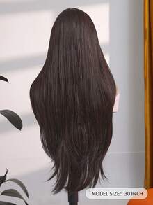 13*4 Lace Front Wigs Burgundy & Brown/Many Many Color 28-Inch Long Straight Wig For Women -Natural Curly Transparent Lace At The End Of The Hair Breathable, Natural-Looking Synthetic Hairpiece With Middle Part, Heat Resistant, Perfect For Daily Wear - Coffee Brown - View 4