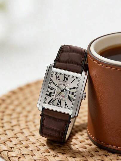 Reloj automático para hombres Fossil ME3272, movimiento mecánico con engranajes visibles, marcadores de números romanos, tapa trasera transparente, reloj de pulsera de moda para oficina
