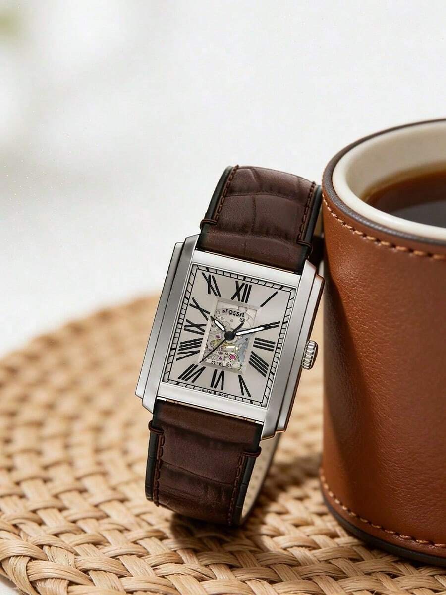 Men Fossil ME3272 Automatic Watch, Mechanical Movement With Visible Gears, Roman Numeral Markers, Transparent Case Back, Fashion Office Wristwatch - Silver - View 1