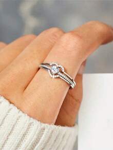 1pc Fashion Heart-Shaped Synthetic Cubic Zirconia Ring, Eternal Love Symbol, Suitable For Daily Wear, Valentine's Day Gift, Wedding And Party Jewelry Designed Specifically For Women - golden - View 9