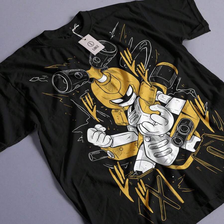 Camiseta de manga corta estilo anime streetwear con estampado de videojuegos T1EE Gamer Shirt Anime Robot Metal Beetle Garage de los 90. Confeccionada en algodón puro de 220 g, es ideal para hombres y mujeres. Su tejido grueso es resistente a las arrugas y no se deforma fácilmente. Su estilo sencillo y versátil la hace ligera y transpirable, perfecta para ir al trabajo, viajar, acampar, ir de compras y para el tiempo libre diario. - Negro - Ver 1
