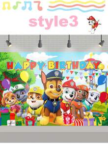 Paw Patrol Themed Happy Birthday Backdrop, 5 Vibrant Styles Available, Polyester Photography Background Banner With Iconic Characters & "Happy Birthday" Print, Durable & Reusable Photo Booth Prop For Themed Parties, Birthday Celebrations, Event Decorations & Photo Shoots, Perfect For Creating Memorable Party Atmosphere - Hanging Scroll - View 13