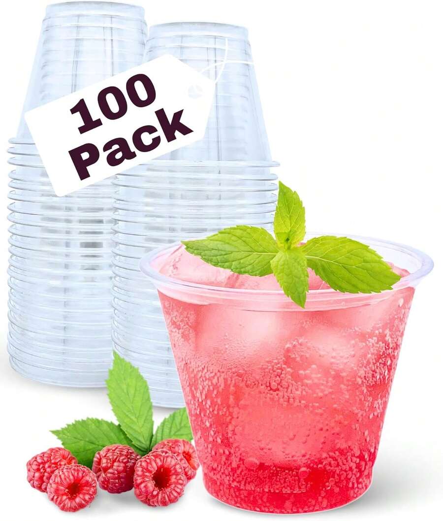 100 Pack 9 Oz Clear Plastic Cups, 9oz Clear Disposable Cups Wine Glasses, Small Punch Cups For Cocktail, Juice, Water, Plastic Wine Cup For Parties, Events, Sampling & Everyday Use - White - View 1