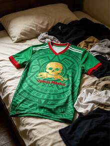VAMOS MÉXICO Camiseta informal de cosplay de manga corta y cuello redondo de tela tejida para fiestas - Blanco - Ver 3