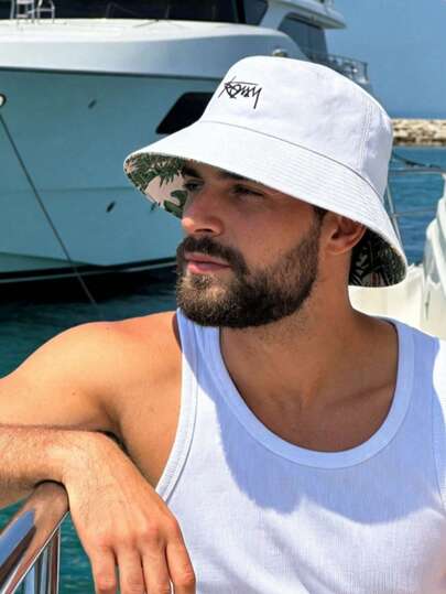 2pcs Spring/Summer Korean Style Letter Embroidery Wide Brim Bucket Hat For Men And Women, Reversible, Outdoor Sports Travel Beach Essential Sun Hat