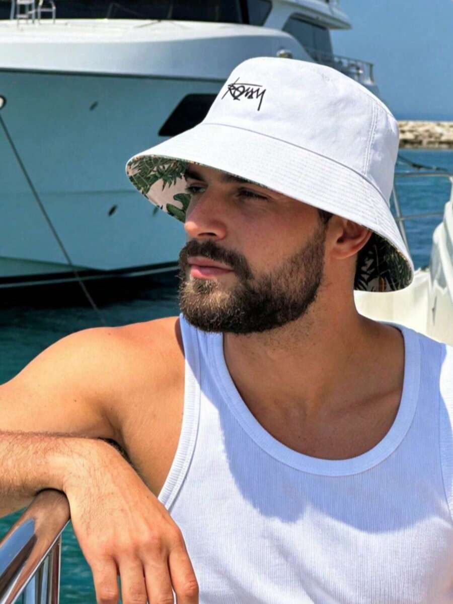 2pcs Spring & Summer Korean Style Letter Embroidered Wide Brim Bucket Hats, Reversible Outdoor Sports Travel Beach Sun Protection Hats For Men & Women - Multicolor - View 1