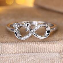 Vanel 1piece Chic Statement Ring, Infinity Symbol CZ Design, Romantic Fashion Jewelry For Daily Wear - Silver-white - View 2