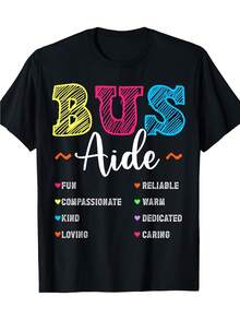 School Bus Squad Funny Bus Aide T-Shirt For Men & Women | Casual Crew Neck, Short Sleeve, Colorful Playful Lettering, All-Season Wear, Perfect For Everyday And Outdoor Activities, Vintage Style With Slight Stretch Fabric - Negro - Ver 1