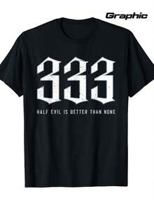Satanic Gothic Black Metal 333 Pattern T-Shirt- 100% Loose Casual Style With 333 Number Signature Design, Suitable For Concerts, Music Festivals, And Daily Wear- Gothic Subculture Clothing - 黑色 - 查看 9