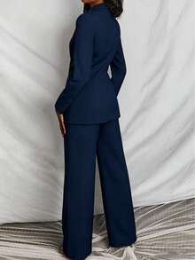 Setelan Jas dan Celana Wanita Warna Polos, Minimalis Serbaguna untuk Pesta, Perjamuan, dan Perjalanan Kerja. - Royal Blue - View 2