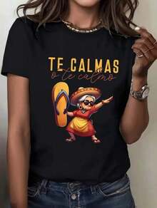 Women's T-Shirt. Short-Sleeved T-Shirt With A Round Neck, Comfortable And With A Vibrant Print. New Men's Fashion With Patterned Print, Ideal For Casual Outdoor Activities At Home. Comfortable And Lightweight. - 黑色 - 查看 5