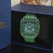 Unique Personalized Dial Thorn Design Inlaid Full Of Stars Green Full Diamond Hip Hop Large Dial Men's Watch - one-size - View 11