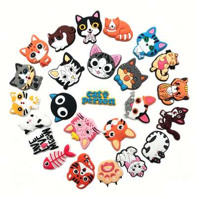 12/25 piezas Juego de adornos para zapatos con diseño de cabeza de gato de dibujos animados, decoraciones de PVC para bolsas de playa, accesorios para zapatos, idea de regalo para cumpleaños, Navidad, San Valentín, fiestas de Halloween
