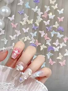 20pcs New Mini Butterfly Nail Art Decorations, Mixed Colorful Pearl Glitter Resin Rhinestone Nail Jewelry Accessories Nail Charms - Multicolor - View 1