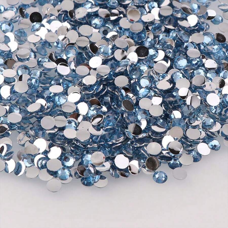 500/1000pcs 2mm-6mm (SS6-SS30) Multi-Size Shiny Flat Back Resin Rhinestones, Handmade DIY Embellishments For Clothing, Dresses, Hats, Shoes, Bags, Cups And More - Light Blue - View 1