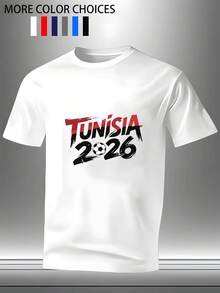 Camiseta Casual para Hombre, Diseño de Fútbol de Túnez 2026, Cuello Redondo, Manga Corta, Ropa Casual Deportiva para Hombre - Negro - Ver 6