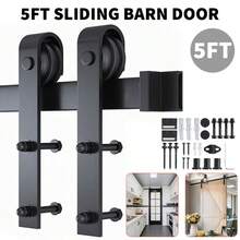 1pc Black Heavy Duty Sturdy Sliding Door Track Hardware Kit, Smooth And Quiet, Easy To Install - 1 套黑色 - 查看 1