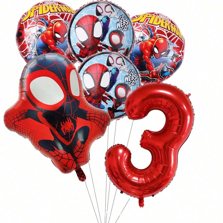 Set Balon Foil Merah Bertema, Balon Karakter Superhero, Dekorasi Pesta Ulang Tahun, Pesta Bertema - Seperti yang ditunjukkan pada gambar. - View 1