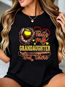 100% Algodón, Camiseta Blanca Estampada "Esa es mi Nieta, Es Mi Abuela del Softbol", Tops de Primavera para Mujer, Transpirable y Cómoda - Negro - Ver 1