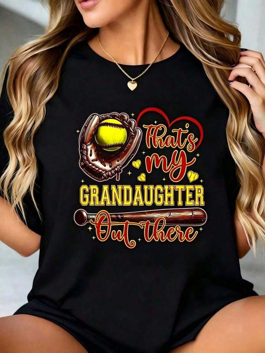 100% Algodón, Camiseta Blanca Estampada "Esa es mi Nieta, Es Mi Abuela del Softbol", Tops de Primavera para Mujer, Transpirable y Cómoda - Negro - Ver 1