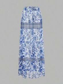 Swim Oasis Conjunto de traje de baño de una pieza con estampado floral y pareo a juego, estilo BOHO para vacaciones de primavera/verano - Multicolor - Ver 4