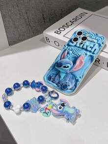 Disney Has Authorized, Phone Case - Chain Set, The Stitch Lilo & Stitch 3D Phone Case Plus A Silicone 3D Stitch Bracelet With Metallic Ring Removable Bracelet, Stitch And Angel Pattern, Compatible With Iphone17/16/15/14/13/12/11/XS/XR/X Plus Pro Max, A Stylish Cartoon Phone Case, The Perfect Gift Choice, Phone Protection, Durable Phone Cover, Great Gift For Friends And Family. - White - View 5