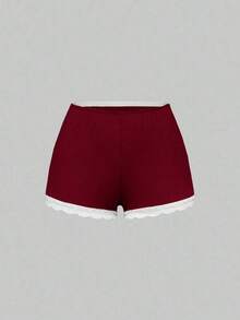 Conjunto de pijama casual de camiseta de tirantes acanalada y shorts con encaje - Burdeos - Ver 8