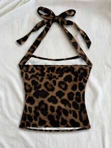 Top sin mangas ajustado de Body entero con estampado completo de leopardo, adecuado para el verano - Multicolor 3 - Ver 2