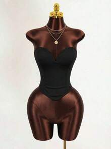 Top Sin Tirantes De Color Sólido Para Mujer - Negro - Ver 3