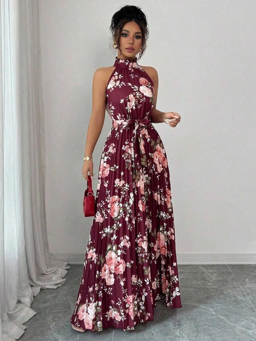 Elegante y romántico vestido floral para mujer, con cuello con volantes, falda en línea A que realza la cintura, ideal para citas en primavera y verano. - Multicolor 8 - Ver 1