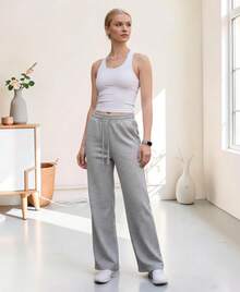 Pantalón Pants Mujer Corte Ancho Baggy Comodo Y versatil Ideal Para Gym, Yoga, pilates O varios Deportes - Gris - Ver 2