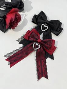 1 pieza Clip para el cabello con lazo de encaje negro & rojo estilo gótico lolita, con lazo de metal y strass, adecuado para uso diario, festivales, fiestas, compras, viajes, fotografía y cualquier ocasión. Un gran regalo para mejores amigas, fiestas, cumpleaños, pinzas de garra, clip para el cabello - Multicolor - Ver 11