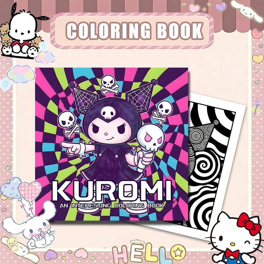 SANRIO (升級豪華版，厚紙，20*20CM) KUROMI 著色本，適合兒童與成人，藝術與學校用品，24 頁，適合聖誕節、萬聖節、生日與返校禮物