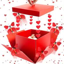 Hộp quà nổ màu đỏ với vòng hoa hình trái tim, hộp quà bướm nổ tự làm, hình trái tim, hộp quà sáng tạo cho ngày Valentine, sinh nhật, đám cưới. - Xem 1