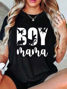 Plus Size Women's Plus Size T-Shirt With Mom Graphic Print, Short Sleeve, Round Neck, Casual Top For Summer And Spring, Women's Clothing - 黑色 - 查看 6