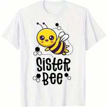 Camisetas de la Familia Bee, Camiseta de Cumpleaños para Hermanas, Atuendo para el Primer Día de la Abeja, Camiseta de Algodón 100% de Alta Calidad. Con estampado de mariposas, adecuada para niñas y mujeres, camiseta inspiradora de manga corta y cuello redondo, estilo estético lindo Y2K, top de verano, adecuada para actividades al aire libre, familia, trabajo o uso diario casual, camiseta holgada de verano para mujer. - Blanco - Ver 1