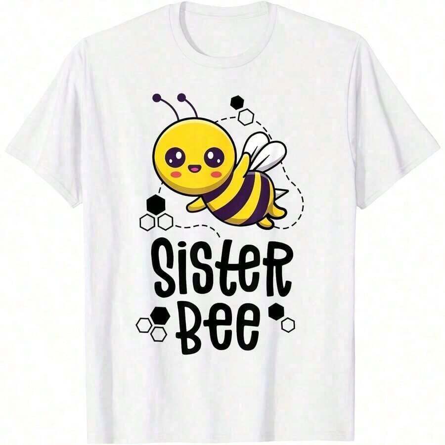 Camisetas de la Familia Bee, Camiseta de Cumpleaños para Hermanas, Atuendo para el Primer Día de la Abeja, Camiseta de Algodón 100% de Alta Calidad. Con estampado de mariposas, adecuada para niñas y mujeres, camiseta inspiradora de manga corta y cuello redondo, estilo estético lindo Y2K, top de verano, adecuada para actividades al aire libre, familia, trabajo o uso diario casual, camiseta holgada de verano para mujer. - Blanco - Ver 1