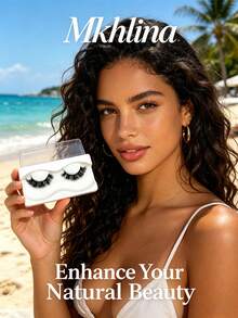 1 Pair Mkhlina Natural Fluffy Reusable Short Soft False Eyelashes, Eyelash Strips, Eyelashes, Faux Mink Lashes - Black - View 5