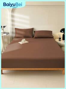 1 buah Sprei Fitted Warna Polos Cokelat Super Lembut, Perlengkapan Tempat Tidur, Sprei Fitted Ringan, Penutup Kasur, Desain Kantong Dalam Hingga 11,8 Inci, Lembut & Bernapas, Cocok untuk Tempat Tidur Ukuran Single, Double, Queen, King, Semua Musim, Dekorasi Kamar, Dapat Dicuci dengan Mesin - Coklat - View 2
