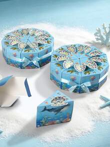 20pcs/10pcs Creative Cake-Shaped Ocean Style Gift Box Set, 3D Iridescent Shell Decor Gift Boxes, Separable Triangle Boxes, Light Blue Sea Turtle, Whale, Jellyfish Pattern, Suitable For Candy, Small Gifts, Favors, Birthday Party, Baby Shower, Wedding, Holiday, Desktop Decor - Blue Ocean - View 8