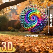 1pc 3D "Colorful Swirl Pattern" Rainbow Style Spring/Summer Garden Patio Spinner Decor, 360° DIY Creative Design, 25.5cm/10in X 25.5cm/10in (Excluding Pendant), Random Style - A - View 2