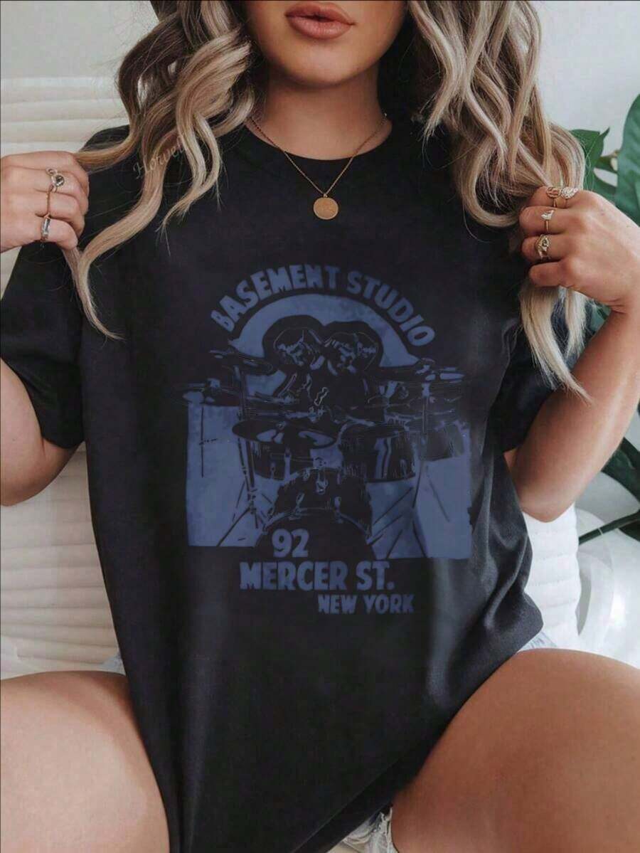 Basement Studio Drum Set 92 Mercer St New York Women's Fashionable Printed Casual T-Shirt Suitable For All Seasons
-White - 黑色 - 查看 1