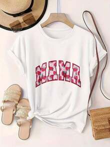 Camiseta Casual de Manga Corta para Mujer Estilo Vintage - Estampado de Fresas en Letras Rojas y Rosas, Cuello Redondo, Top de Verano, Lavable a Máquina, Camisetas para Mujer, Ropa Casual, Estilo Moderno, Ajuste Cómodo  
 -BlackFashion - Blanco - Ver 2