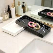 Bandeja de baño de lujo, organizador para pasta de dientes, cepillo de dientes y otros artículos de baño esenciales - bandeja pequeña de fondo plano - Ver 4