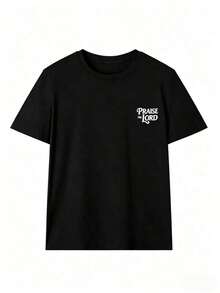[Free Shipping] Women's Short Sleeve T-Shirt, Casual Summer Style, Simple Letter Print, Round Neck, Multifunctional, Camel Color, Ideal For Everyday Wear And Vacations. Casual Graphic T-Shirts For Women - 黑色 - 查看 3