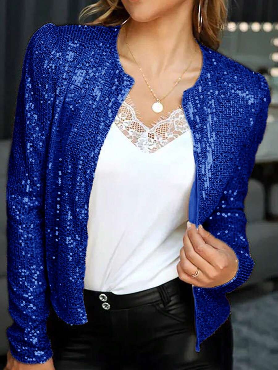 Women's Party Top, Sequin Glamorous Elegant Long Sleeve Jacket, Music Festival , New Year Vacation - Royal Blue - View 1