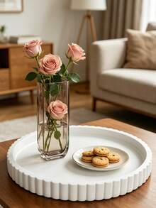 Decorative Coffee Table Tray, White Round Tray, Modern Wavy Tray, Suitable For Living Room, Dining Room, Kitchen Countertop And Bathroom As Decorative Centerpiece. Multi-Functional Tray, Not Suitable For Food Contact. - Multicolor - View 2