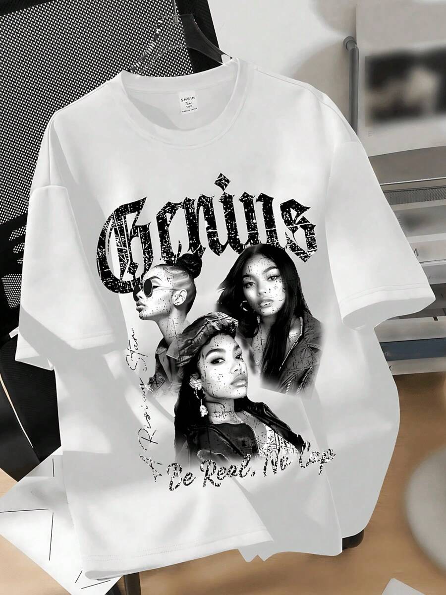 Camiseta con estampado artístico urbano, letras estilo graffiti, algodón suave, corte holgado moderno y diseño gráfico audaz para look casual elegante - Blanco - Ver 1